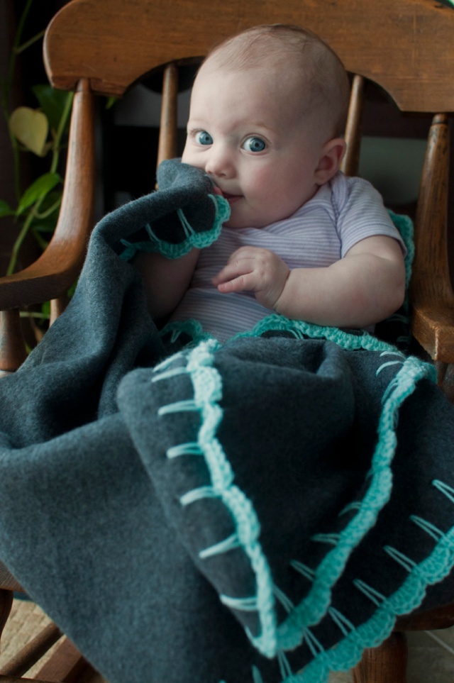 Crochet-edged fleece blanket: loved by Babysauruses around the world.